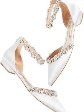 Size 9.5 Women’s Ivory Rhinestone Wedding Heels Pointed Toe D’Orsay Ankle XYD